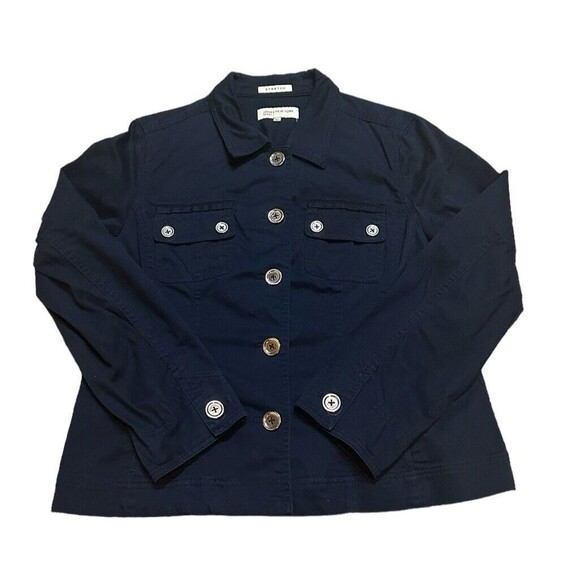 Jones New York Tops - Jones New York Shacket shirt jacket long sleeve silver buttons dark navy blue L